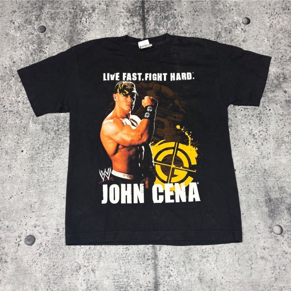 Vtg 00s WWE John Cena Live Fast Fight Hard Black T-Shirt Kids Youth Medium AAA